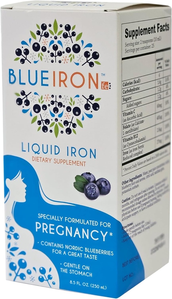 Supplemento minerale liquido di gravidanza, ferro, fatto con mirtilli nordici dalla Finlandia per un grande gusto, pieno di antiossidanti beneficiali, 8.5 fl oz