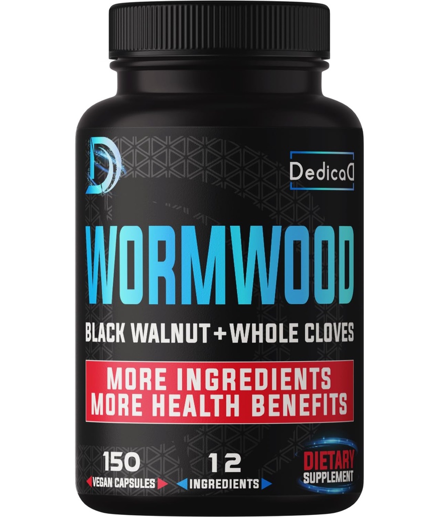 Premium Wormwood Extract Capsules - 5 mesi di fornitura per Immune - 12 Herbs Blended with Black Walnut Leaves, Ginger, Turmeric & More - 150 Counts