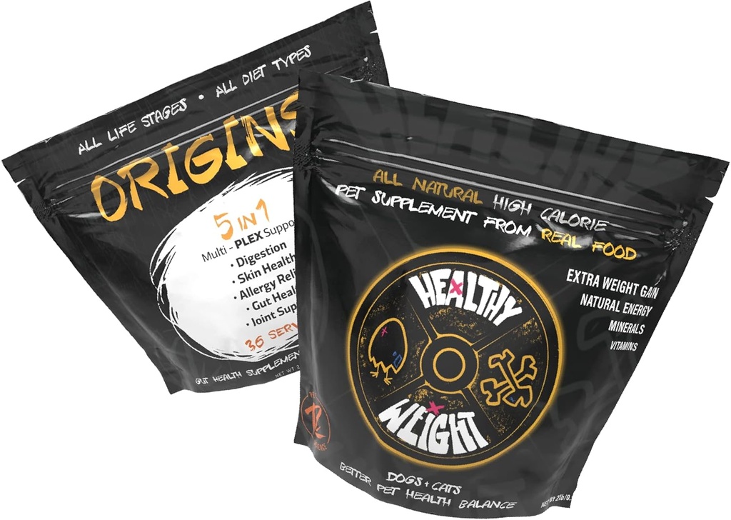 Rogue Pet Scienza Medium Dog Bundle con Origini Canina 5-in-1 Cane Cibo Topper e peso sano Peso naturale Gainer per cani