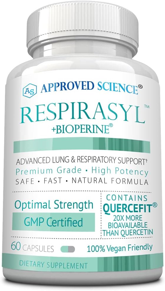 Approvato Science® Respirasyl - Supporto polmonare e respiratorio - con Quercefit, Vitamine A,C,D, BioPerine - 60 capsule - Made in the USA