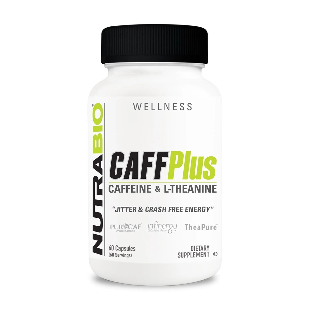 NutraBio CaffPlus, Dual Source Caffeine con Theanine per l'energia sana Boost - 60 capsule vegetali