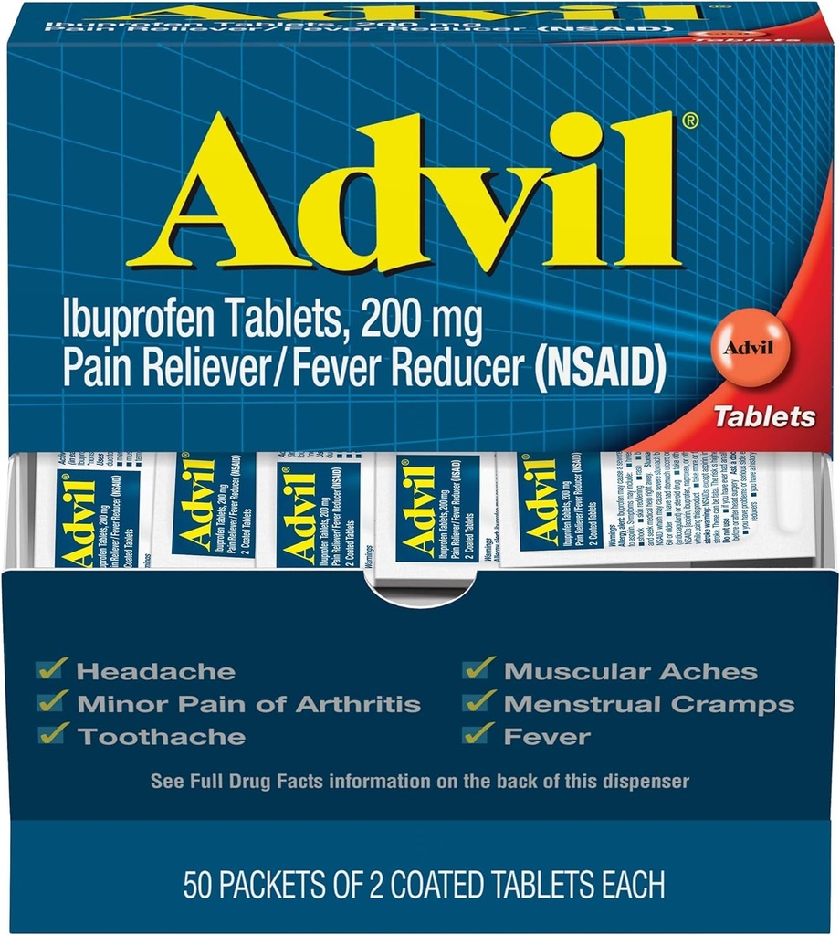 Advil Ibuprofen, 200 mg (50 confezioni da 2 compresse rivestite) 50 ea (pacchetto di 3)