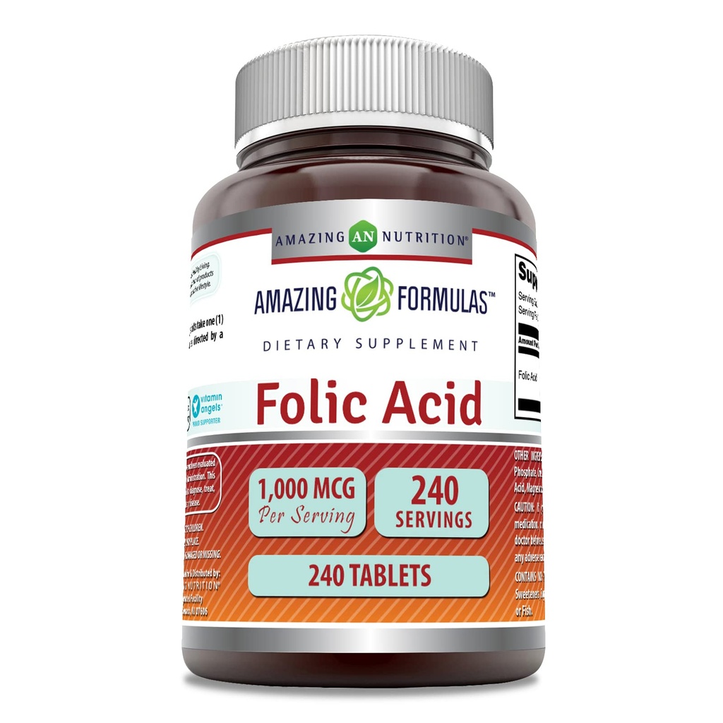 Stupefacente Formulas Folic Acid 1000 Mcg (1 Mg) | 240 compresse Supplemento | Vitamina B9 | Non-GMO | Gluten Free | Made in USA