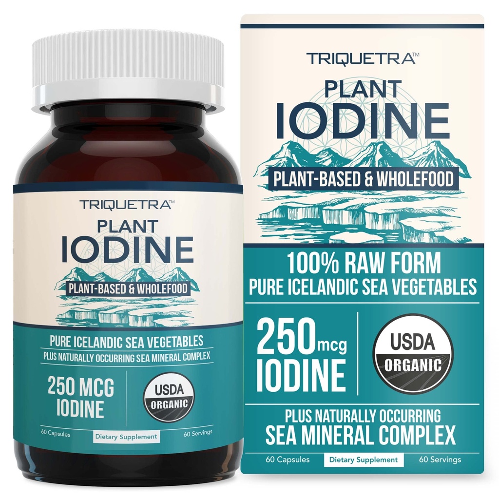 Integratore di iodio organico da Complesso di verdure marine, Forma alimentare e cruda - Iodine Plus Trace Mineral Complex – Contiene Purest Islandic Sea Kelp, Irish Moss & Bladderwrack (250 mcg)
