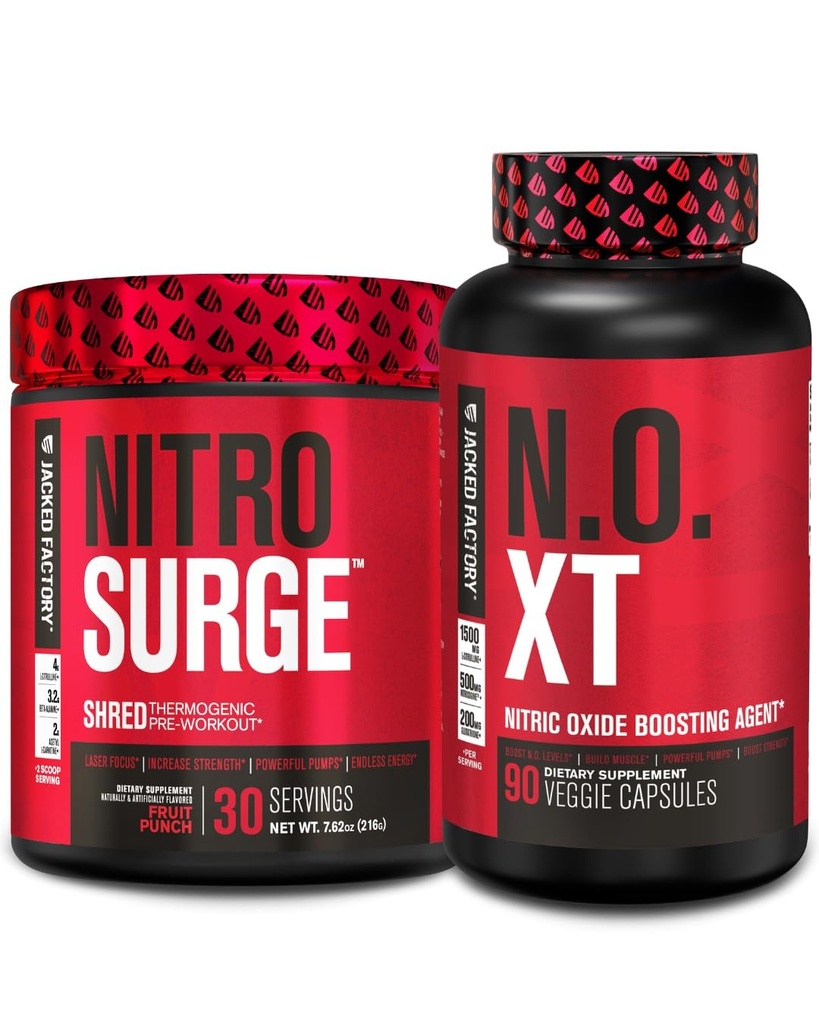 Jacked Factory Nitrosurge Shred Thermogenic Pre-Workout in Fruit Punch & N.O. XT Nitric Oxide Booster per uomini e donne
