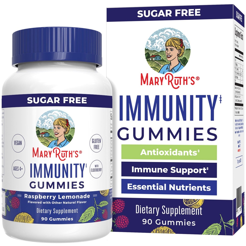 MaryRuth Organics Sugar Free Immunity Gummies | Potente Blend | Vitamina C & Zinc Elderberry | Vitamina D3 & Echinacea | Integratore di supporto immunitario | Gummies for Kids & Adults | Vegan | Non OGM | 90ct
