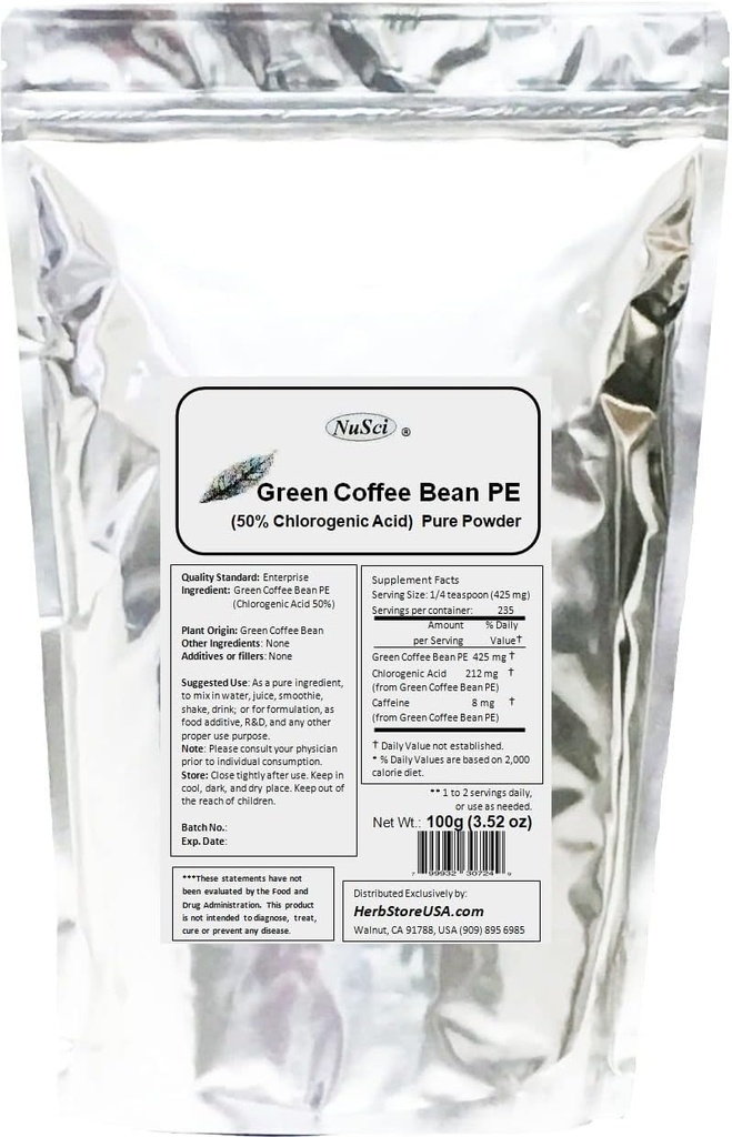 Polvere di Estratto di chicco di caffè verde, acido clorogenico standardizzato del 50% (100 grammi (3.52 oz))