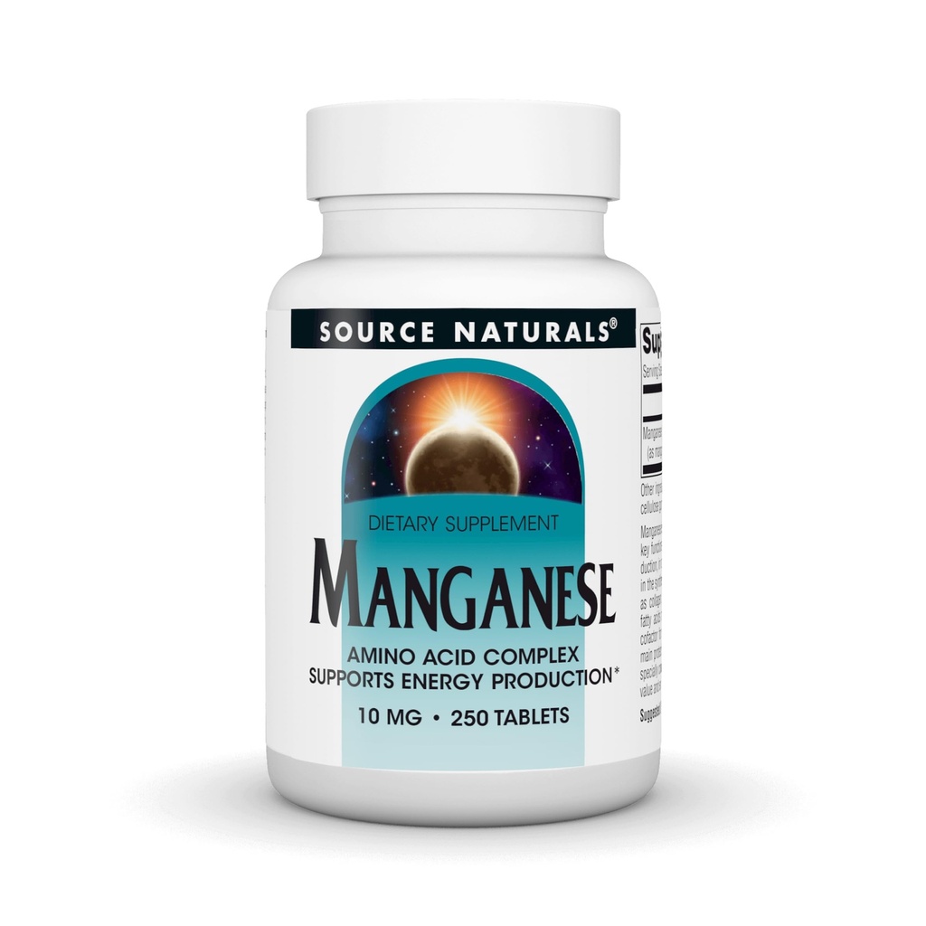 Fonte Naturals Manganese, Aminoacido Chelato - Supporta la produzione di energia - 250 compresse