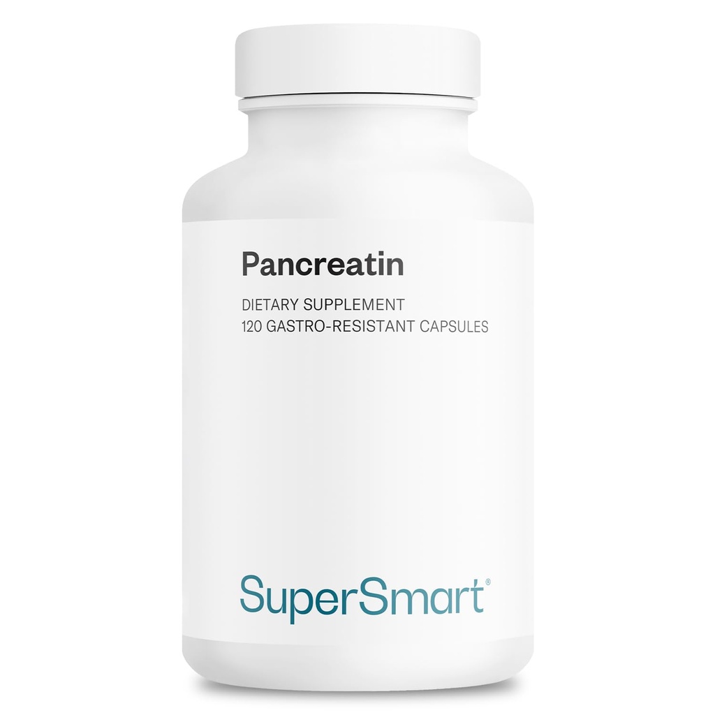 Supersmart - Pancreatin 10X 4000 al giorno (Extra Strength) - Integratore di enzimi digestivi - con Protease, Lipase, Amylase, Trypsin - Supporto per digestione sana | Non-GMO & Gluten Free - 120 capsule DR