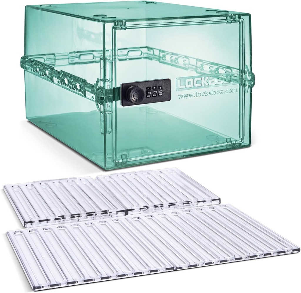 Lockabox OneTM Light Medi Green & Shelf Pack Bundle | Box bloccabile per alimenti, medicinali, tecnologia e sicurezza domestica con scaffali e inserti di base rimovibili