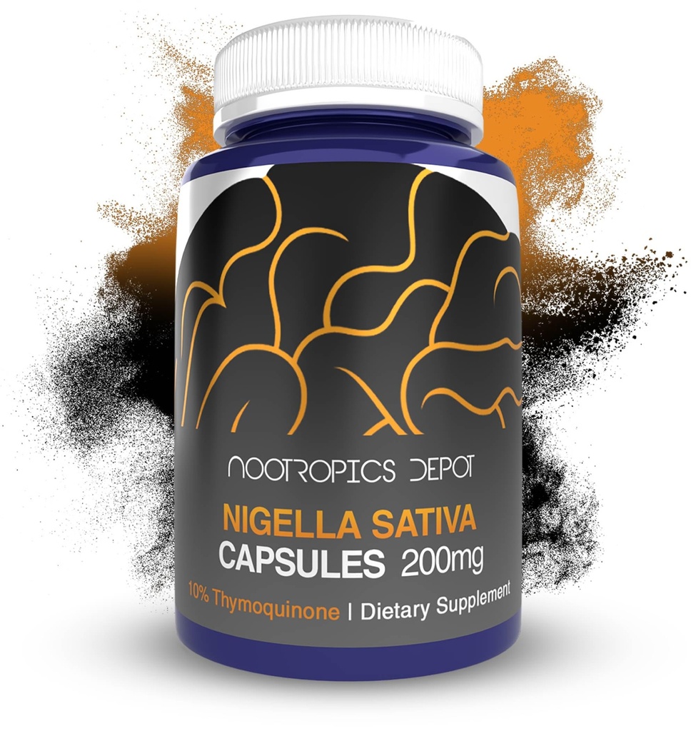 Nootropics Depot Nigella Sativa Extract Capsule | 200mg | 60 Count | Contenuto minimo 10% Thymoquinone | Estratto di olio di semi neri | Supporta la salute del cervello, la memoria, la salute del fegato e la funzione immunitaria