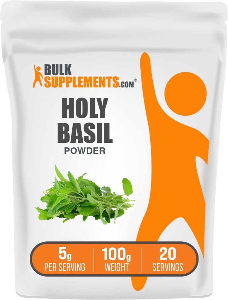 BulkSupplements.com Polvere di basilico Santo - Supplemento di basilico Santo, Polvere di foglia di basilico Santo Tulsi, Herbal & Gluten Free, 5g per porzione, 100g (3,5 oz) (Pack of 1)