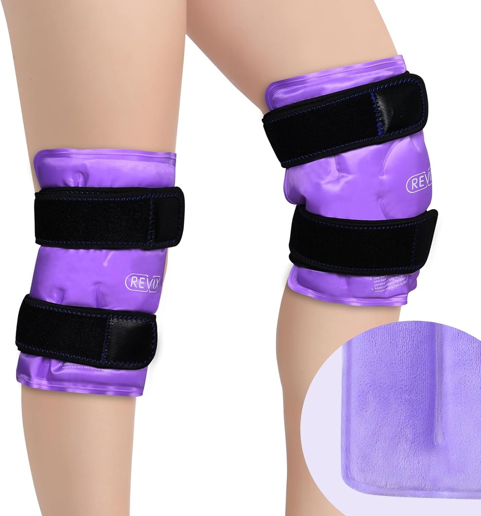 REVIX Reusable Knee Ice Pack Wrap per il recupero post-allenamento, Gel Ice Pack Knee con terapia a compressione fredda, Soft Plush Cover e applicazione senza mani, un insieme di due