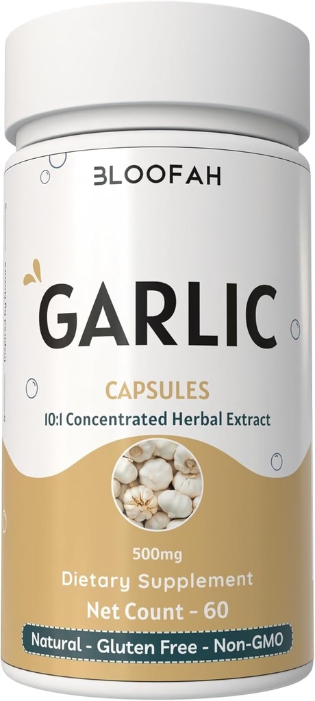 Aglio capsule 500mg | Concentrazione di 10:1 Estratto di polvere |Allium sativum Herbal Supplement | Naturale, Non OGM, Senza Glutine, Nessun Additivi Artificiali (60 Conteggio (Pack of 1))