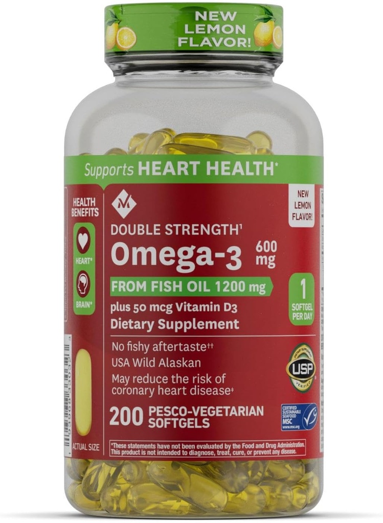 Mark 600mg Omega-3 da Fish Oil con 50 mcg Vitamina D3 (200 Conta)