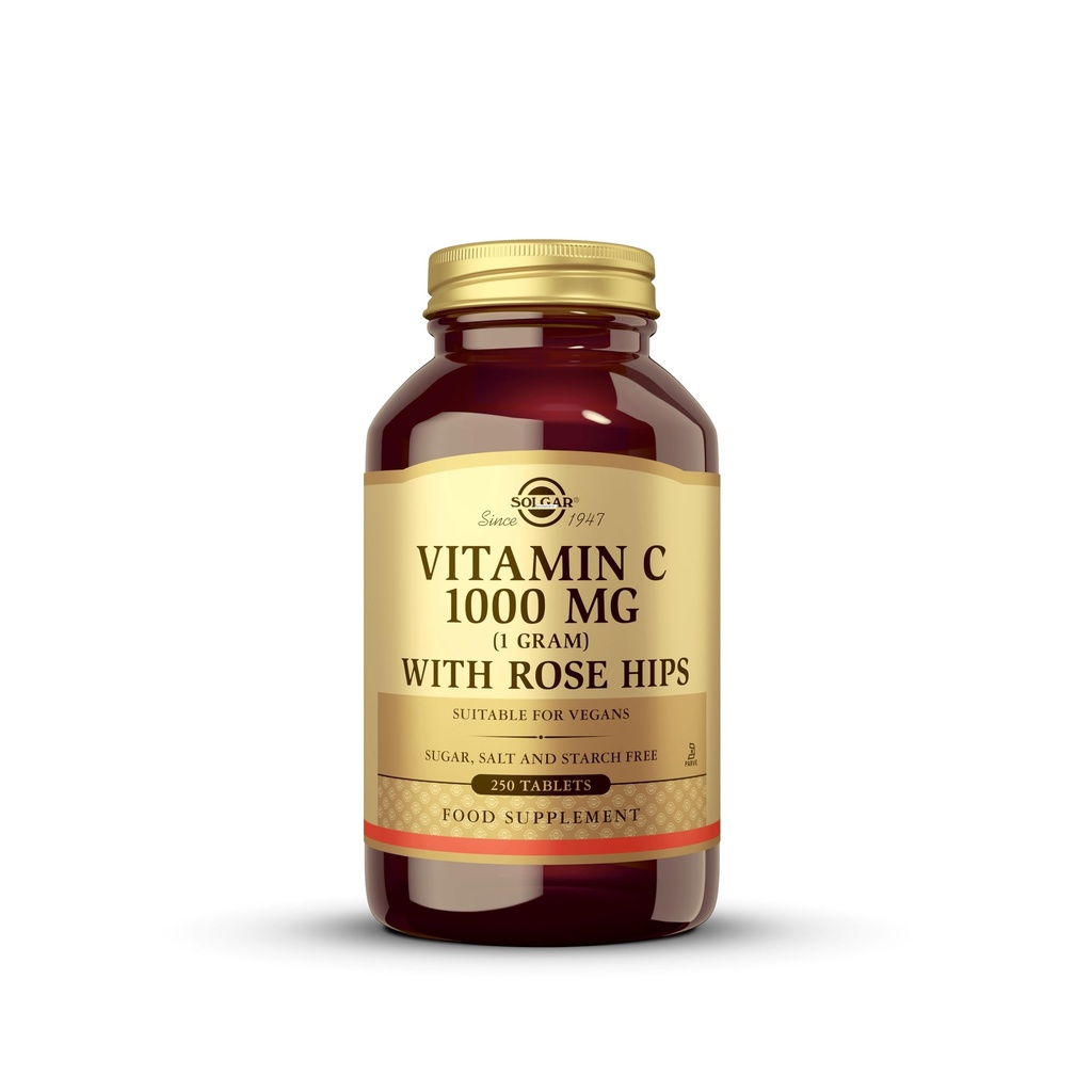 Solgar Vitamin C 1000 mg con Rose Hips, 250 compresse - Antiossidante e supporto immunitario - Salute complessiva - Supporta la pelle sana e articolazioni - Non OGM, Vegan e Kosher - 250 Serve