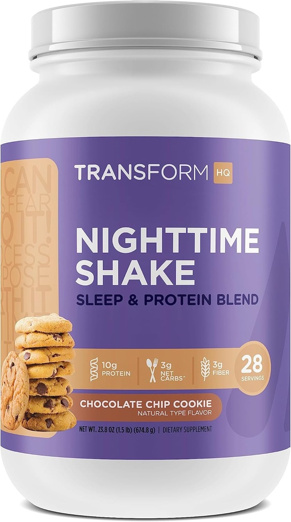 TransformHQ Nighttime Shake, Sonno + Protein Blend, 28 Serve, Chocolate Chip Cookie Flavor