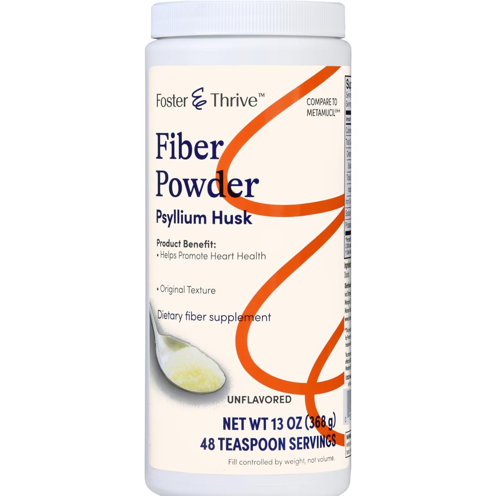 Foster & Thrive Daily Psyllium Husk Powder Supplement, 4-in-1 Fibra per lassativo della salute digestivo, allevia la stitichezza occasionale, addolcito w/Real Sugar, aroma originale, 48 dosi