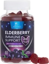 Gummie di sambuco con vitamina C, D3 e zinco - Gomma di supporto immunitario per bambini e adulti, Estratto di sambuco nero Integratore di supporto per la salute immune, Vitamina di bacche di sambuco nero - 60 Gummies