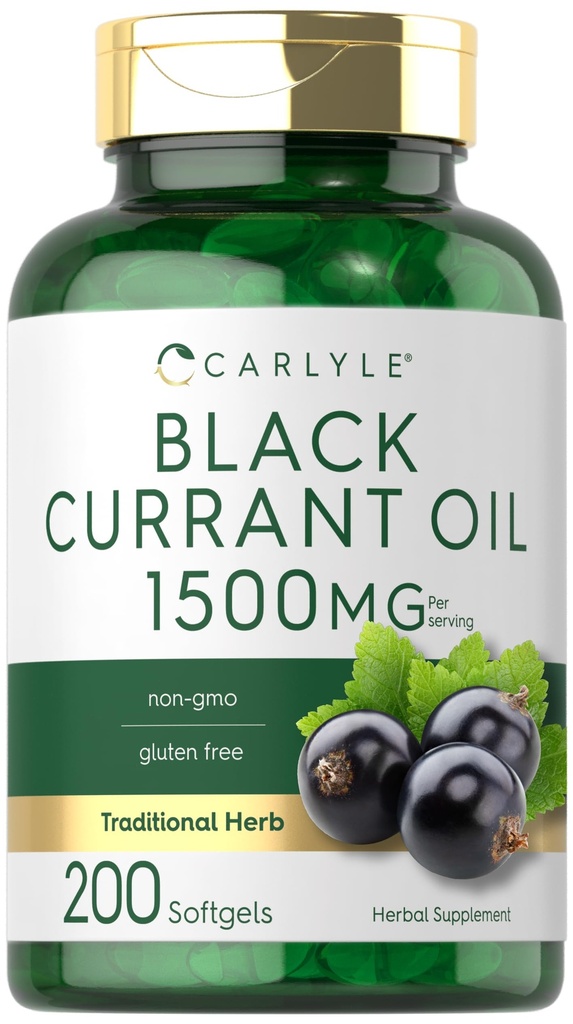 Carlyle Black Currant Oil Softgels | 1500mg | 200 Count | Non OGM e Gluten Formula gratuita | Black Currant Seed Oil