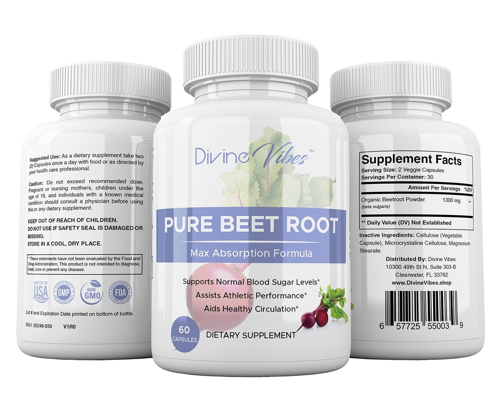 Estratto di radice di barbabietola - 1300mg Per Serving - Capsule di radice di barbabietola - Polvere di barbabietola supporta la pressione sanguigna, prestazioni atletiche, digestivo, sistema immunitario (Pure, non OGM, senza glutine)