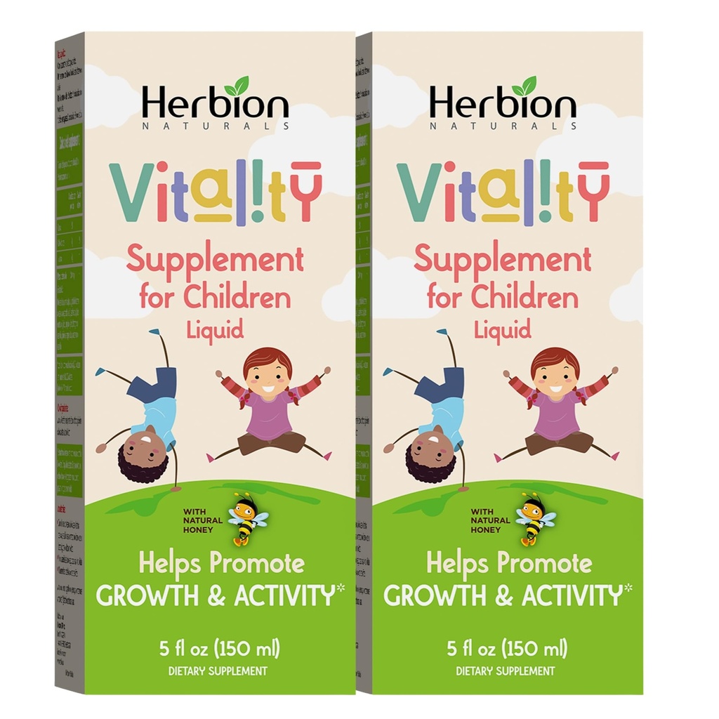 HERBION Naturals Vitality Supplemento per i bambini, promuove la crescita e l'appetito, allevia la fatica, migliora le prestazioni mentali e fisiche, per i bambini 1 anno & superiore, 5 Fl Oz (Pack of 2)