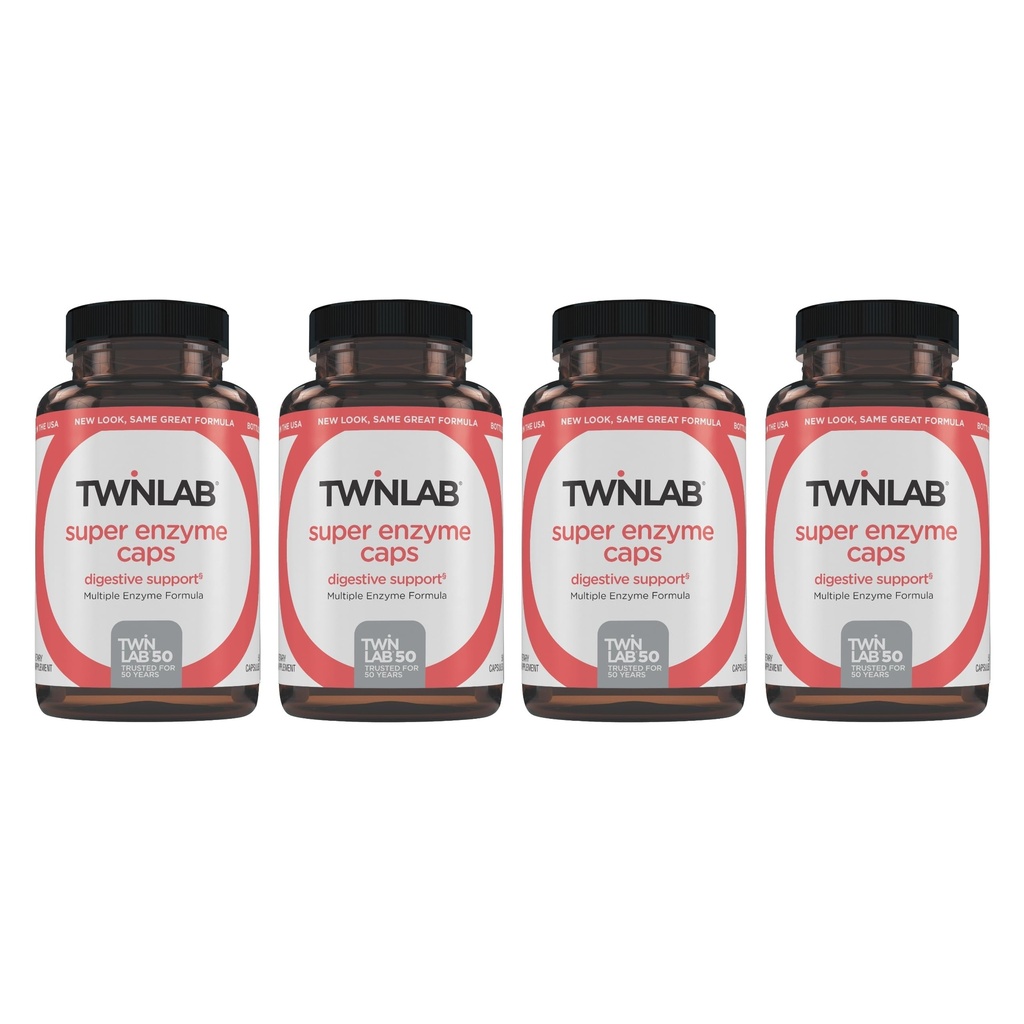 Twinlab Super Enzyme Caps - Integratore di costipazione con Enzimi Digestivi - 50 Capsule (Pack of 4)