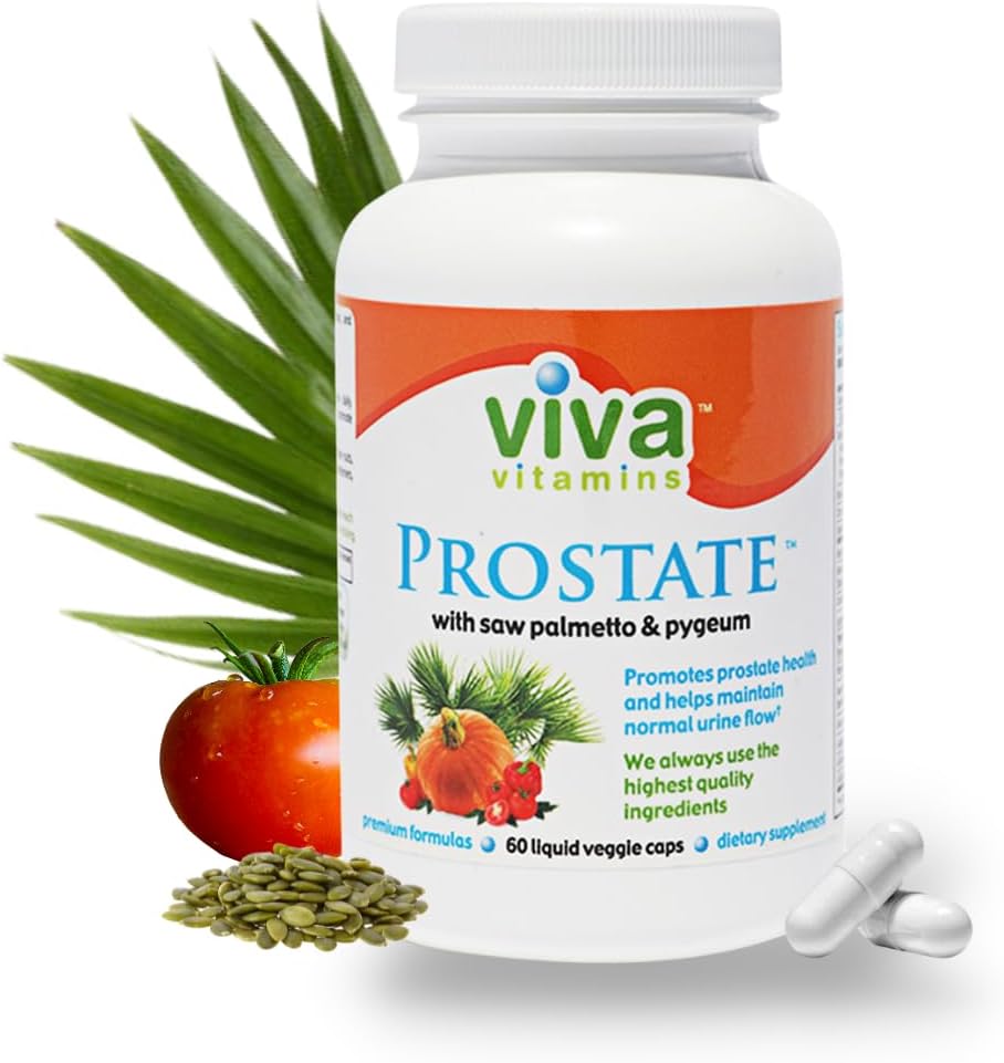 Viva Vitamine Integratori per la salute della prostata per gli uomini - con Pygeum, Olio di semi di zucca, e Palmetto di sega per gli uomini, Integratori di prostata per gli uomini, Formula di prostata per la salute della vescica, 60 Caps di verdure