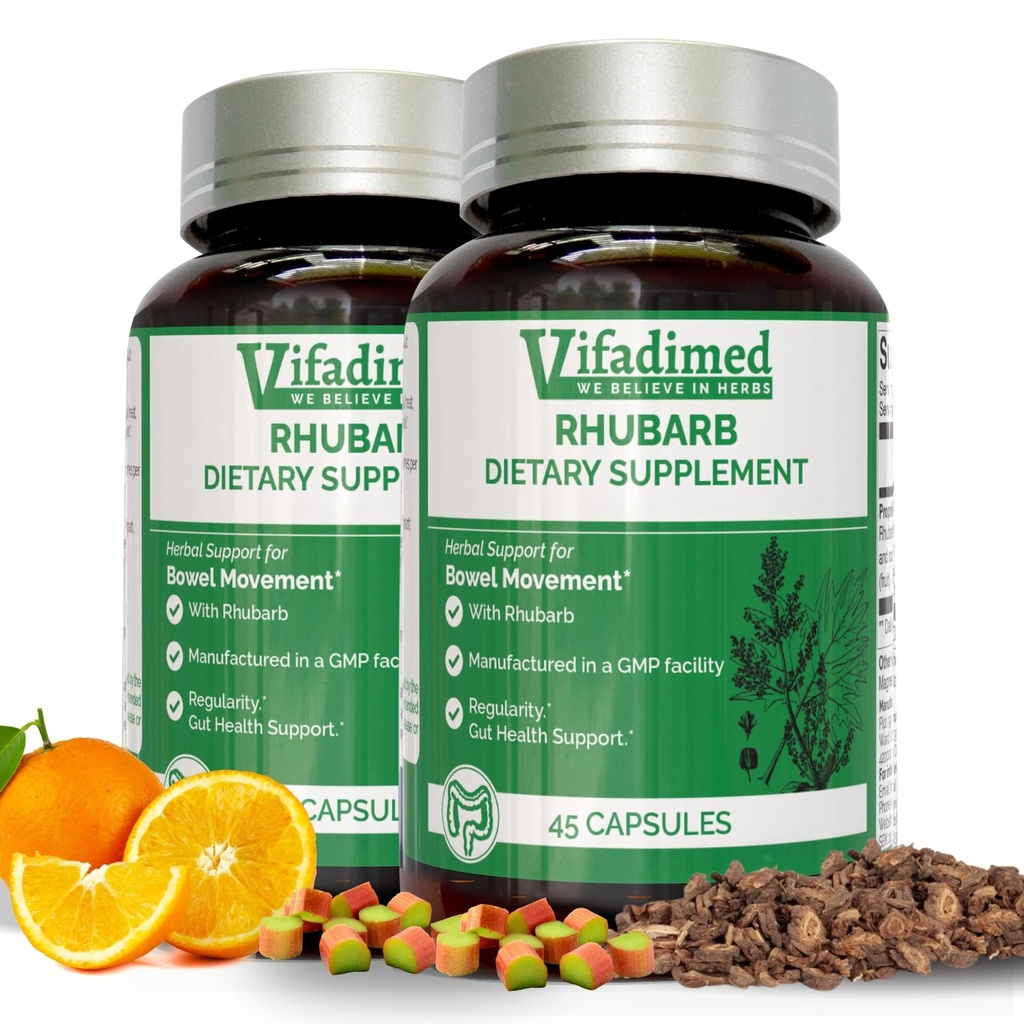 Rhubarb- Supporto per costipazione a base di erbe, Gut Motility Supplement,Gentle Non Lassativo, Ammorbidenti naturali, Bloating & Gas Relief, Daily Bowel Movement, Pillole di poppa a base di erbe, 90 capsule