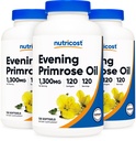 Olio di Primrose Nutricost 1,300mg, 120 Softgels (3 bottiglie) - Non OGM, Gluten Free, 120 Servings