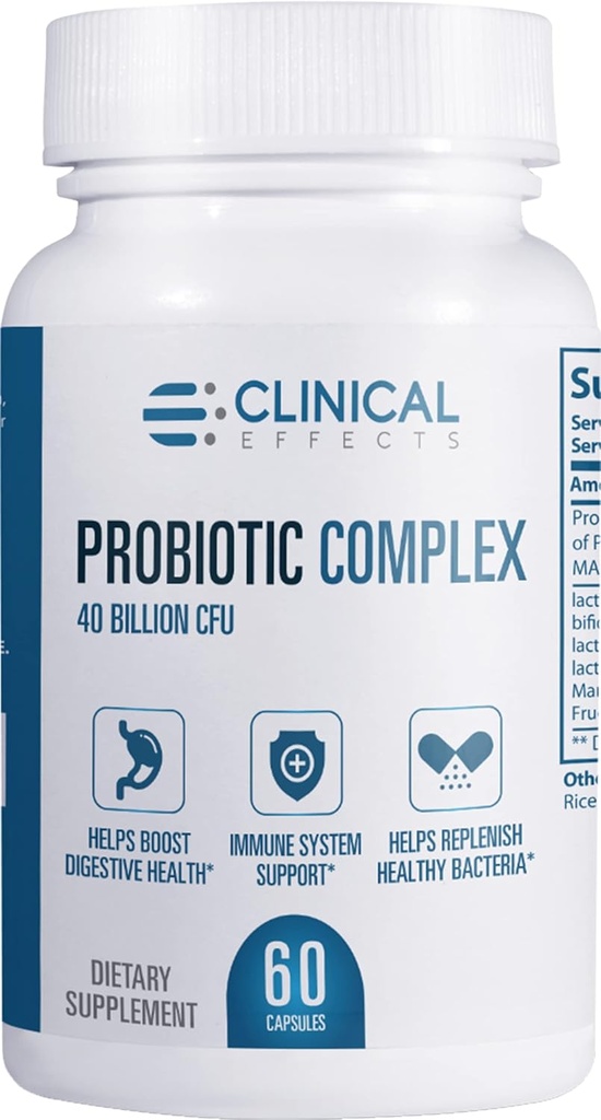Complesso probiotico degli effetti clinici - Probiotici per la salute del fegato per le donne e gli uomini - 6 Strains probiotici biologici chiave per sostenere la digestione e la salute generale - 60 capsule probiotici vegetali - Made in the USA