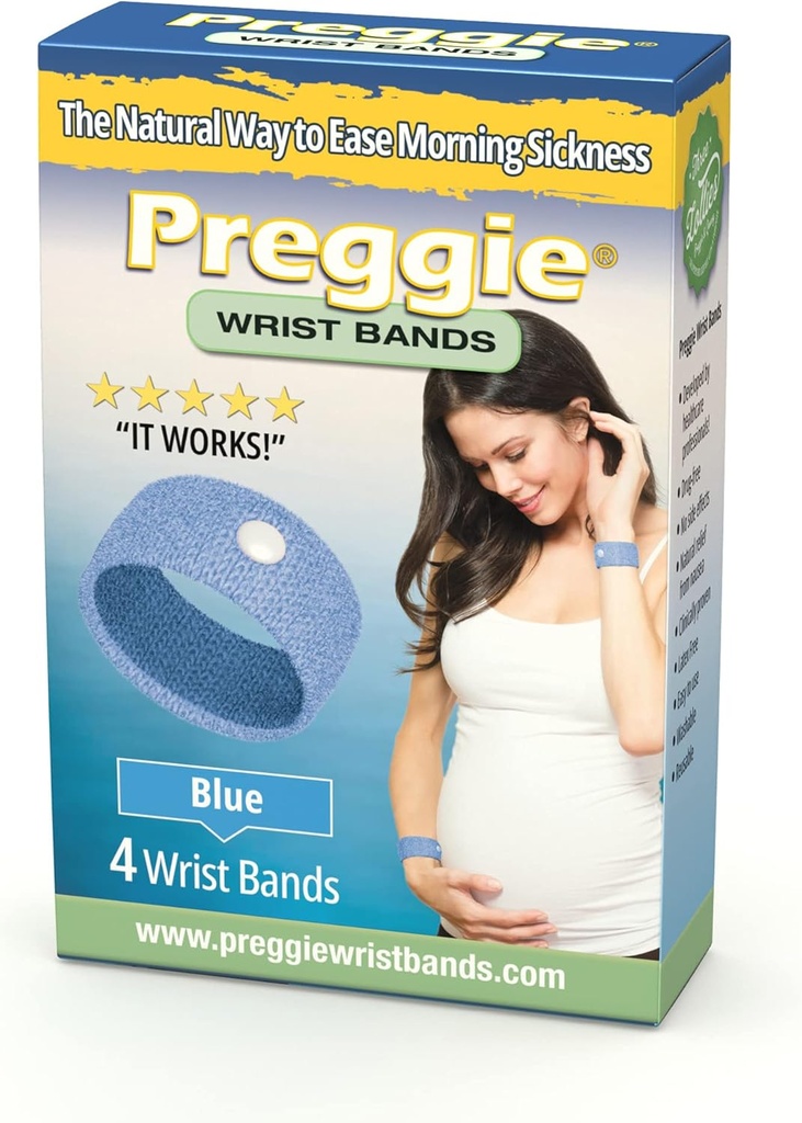 Tre Lollies Preggie Anti-Nausea Wristbands – Morning Sickness Relief –- Effetti collaterali Gratis - 2 Conte (4 Wristbands) - Blu