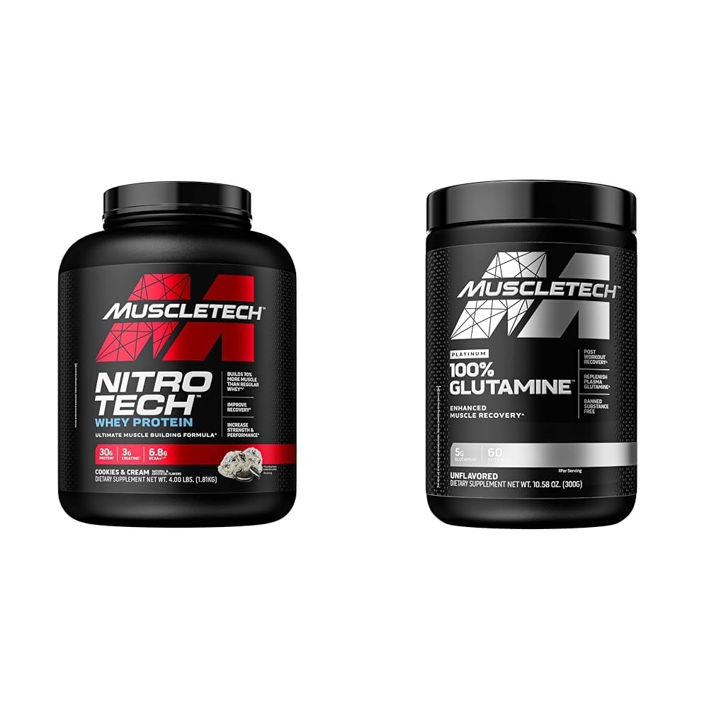 Polvere di proteine del siero del muscolo Nitro-Tech isolare proteine del siero di latte e polvere di glutammina 100% Pure L Polvere di glutammina | bevanda di recupero dell'allenamento post | polvere di L-Glutamina