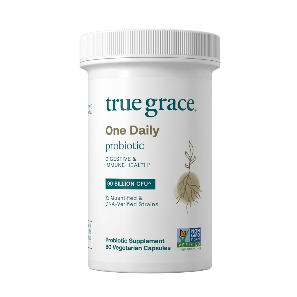 True Grace One Daily Probiotic - 60 Capsule Vegetariani - 90 miliardi di CFU - Gut, Digestive & Immune Health Support Blend with Prebiotic Fiber - Gluten & Soy Free - 60 Serve