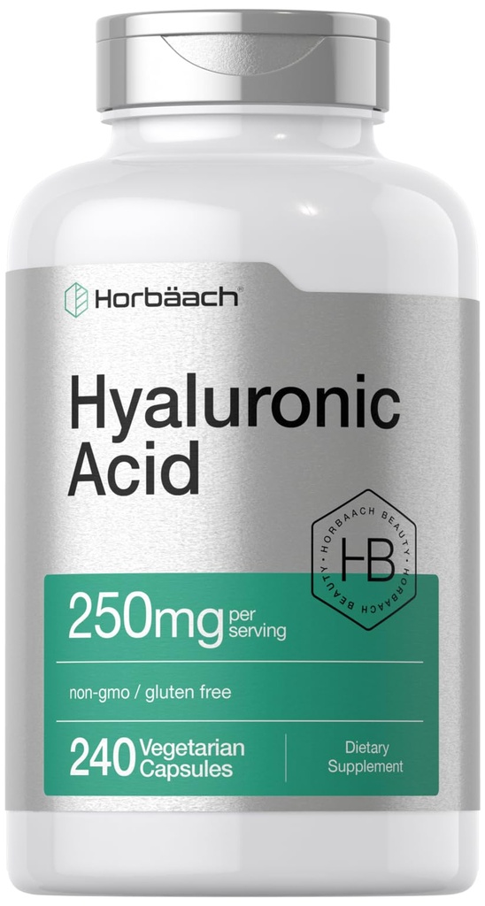 Horbäach Hyaluronic Acid Capsule | 250 mg | 240 Count | Non OGM e Gluten Free Supplement