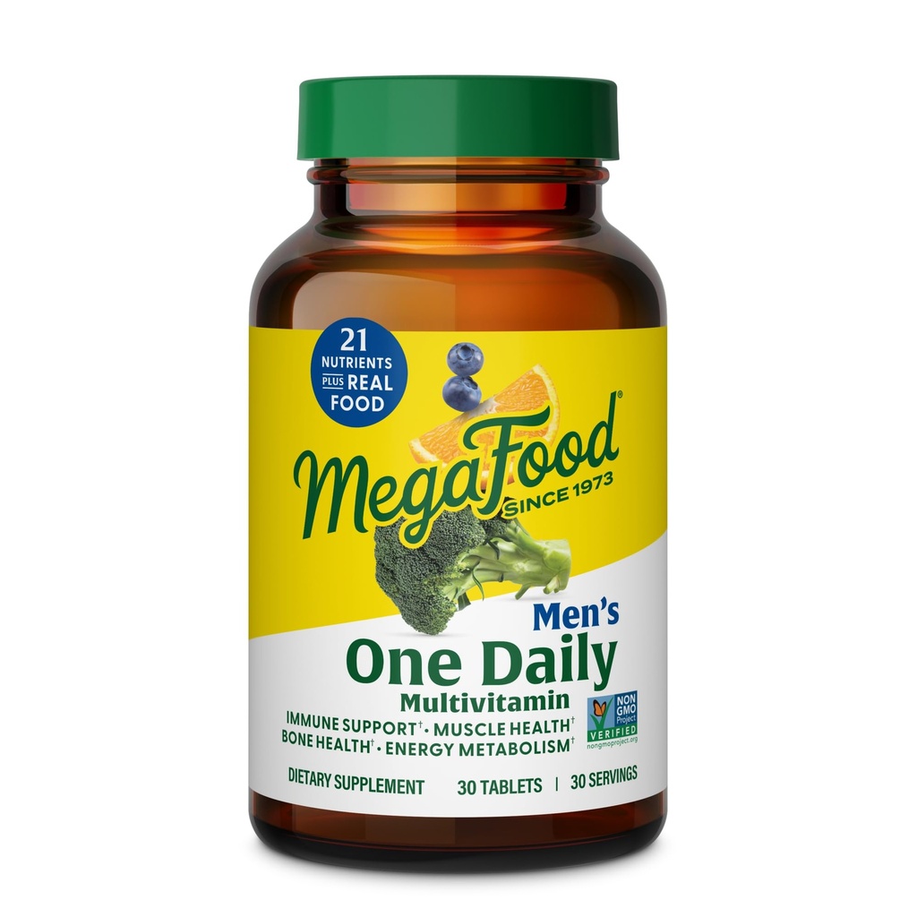 MegaFood One Daily Mens Multivitamins - Multivitamina per gli uomini - Vitamina C, Vitamina D3 & Vitamina B12 - Muscolo, Metabolismo Energetico & Supporto Immune - Vegetariano, Senza Glutine - 30 Compresse, 30 Serve