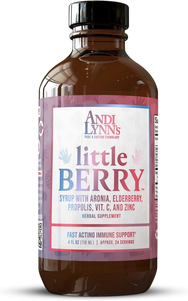 Andi Lynn’s LittleBerry, Elderberry Syrup for Kids - Organic Vitamin C & Zinc, Herbal Supplement - Fast-Acting Immune Support, 4oz - Pure Elderberry Syrup per il benessere dei bambini