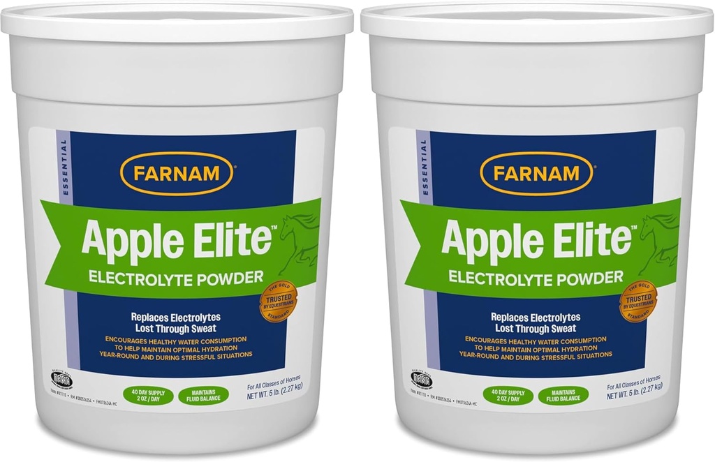 Farnam Apple Elite Horse Electrolyte Powder, Sostituisce minerali persi in Sweat durante l'esercitazione, Estremi condizioni meteo e stressanti, 5 lb., 40 giorni di alimentazione (pacchetto di 2)