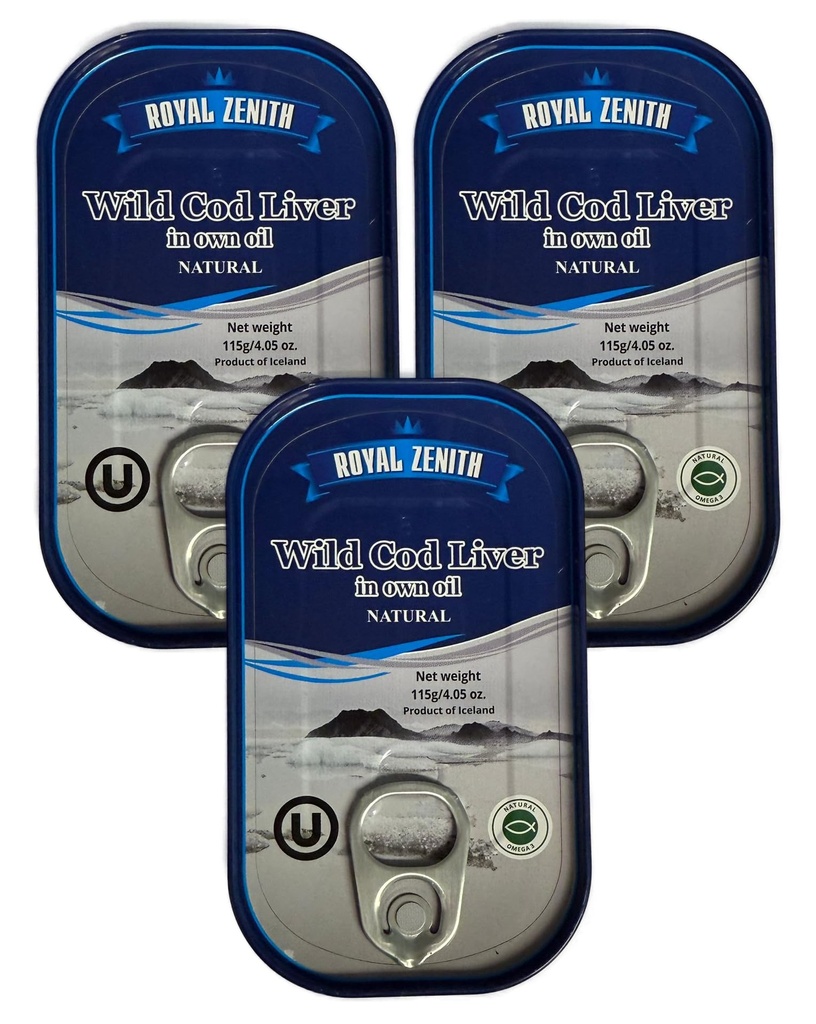 Royal Zenith Islandese Wild Cod Liver 4.05oz/115g Confezione da 3