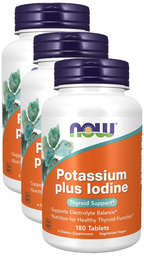 NOW Foods Potassium Plus Iodio, 180 compresse (Pack of 3)