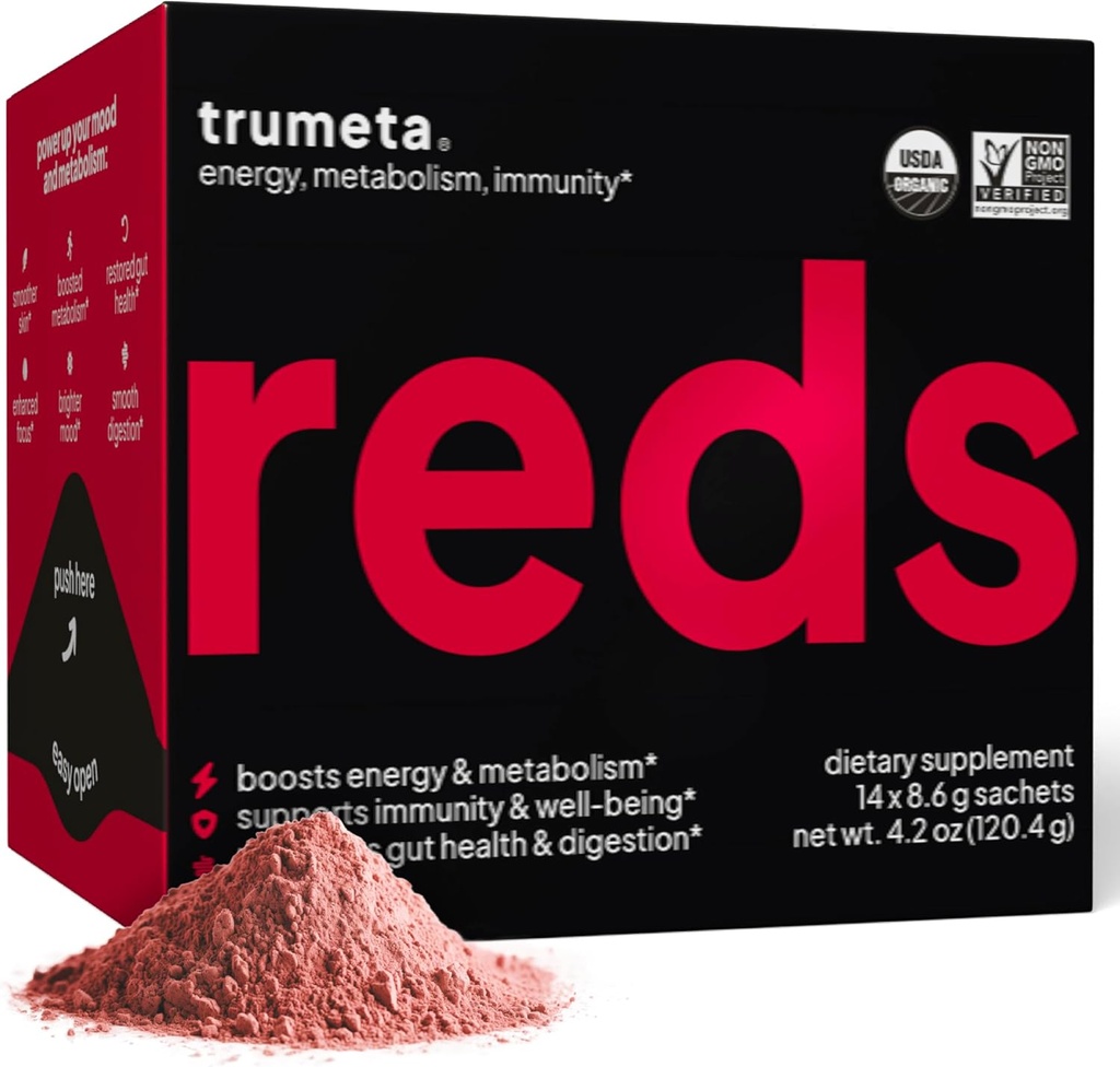 Superfood Reds Powder Packs - per il supporto immunitario e la memoria I Reds Superfood Powder Antioxidants Polyphenols Blend with Organic Acai Berry, Goji Berry, Pomegranate - 14 Sachets