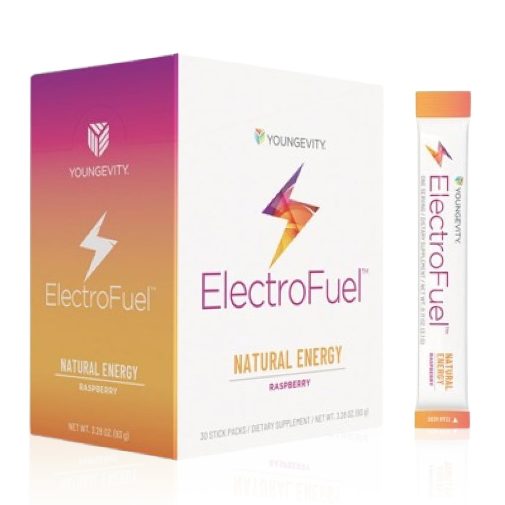 Youngevity ElectroFuel Natural Energy Drink Mix - Polvere di elettrolita del lampone - Energia e idratazione - 30 Sticks