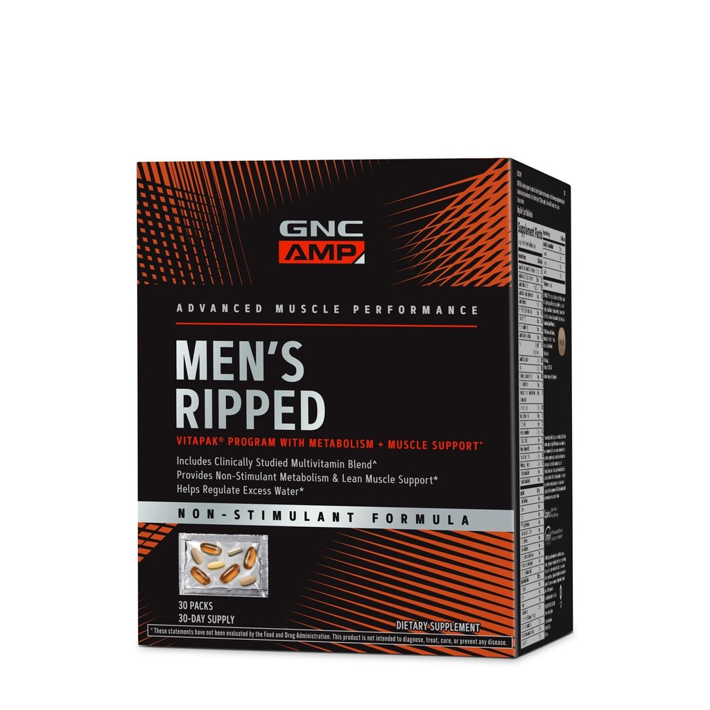 GNC Men's Ripped clinicamente studiato Multivitamin Blend, supporto muscolare magra, Formula non stimolante, 30 Serve