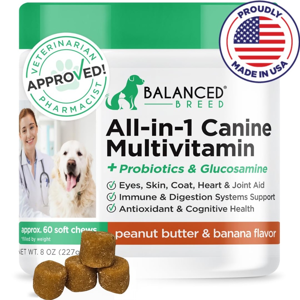 Integratori di Vitamine di Cane All-in-1 Equilibrate Made in USA Vet-Pharmacist approvato Cane Multivitamin Probiotici Glucosamine Condroitin Dogs Cappotto di Pelle di Salmone Immune Senior Dogs Supplemento Non OGM