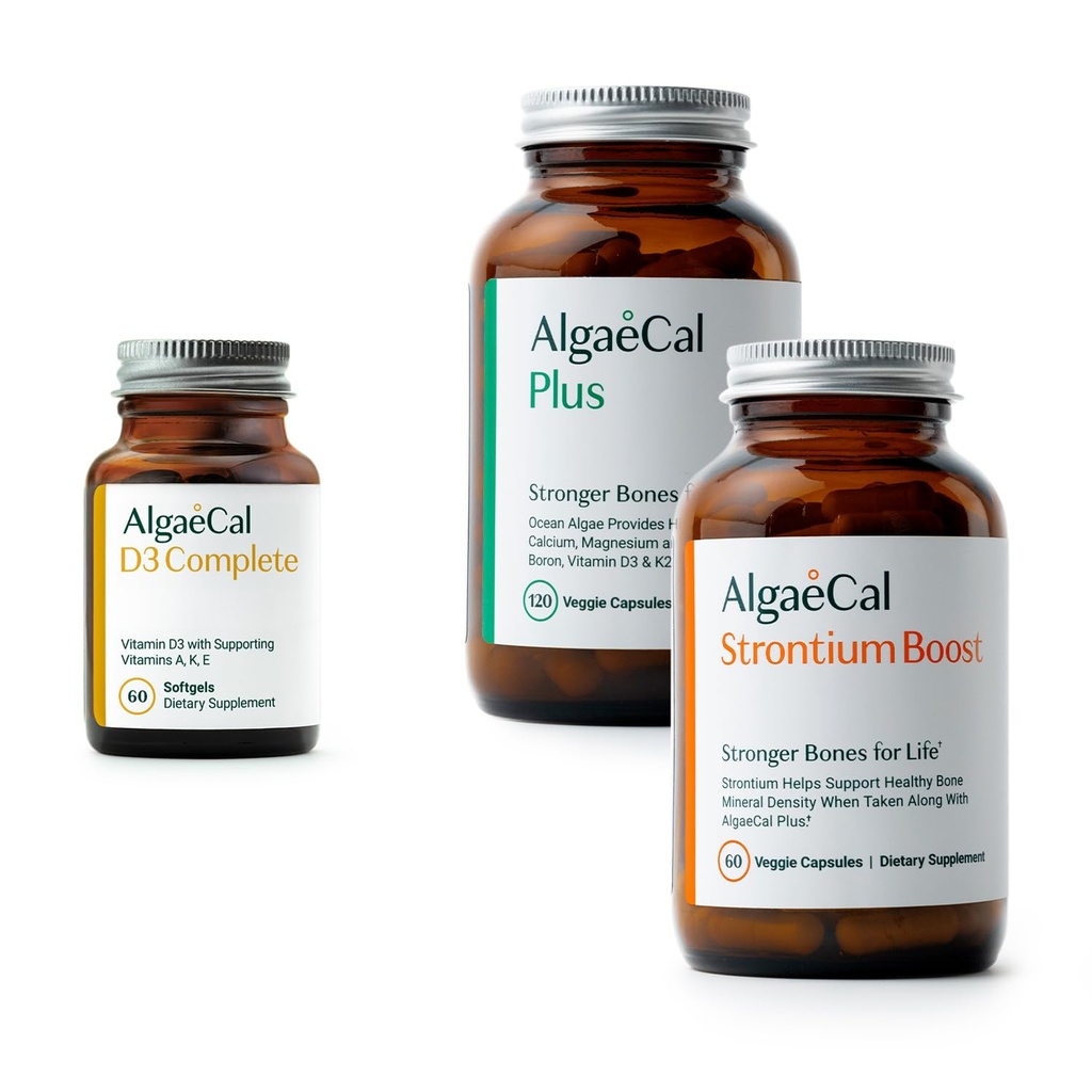 ALGAECAL Bone Health Bundle - D3 Complete (1000 IU) + K2, Vitamina E, Vitamina A & Calcium basata sulle piante clinicamente Supportato per aumentare la densità di ossa