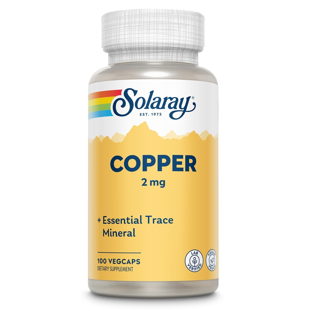 Solaray Rame 2 mg | Formazione sana delle cellule del sangue rosso, Immune e Nerve Function Support | Non OGM | 100ct