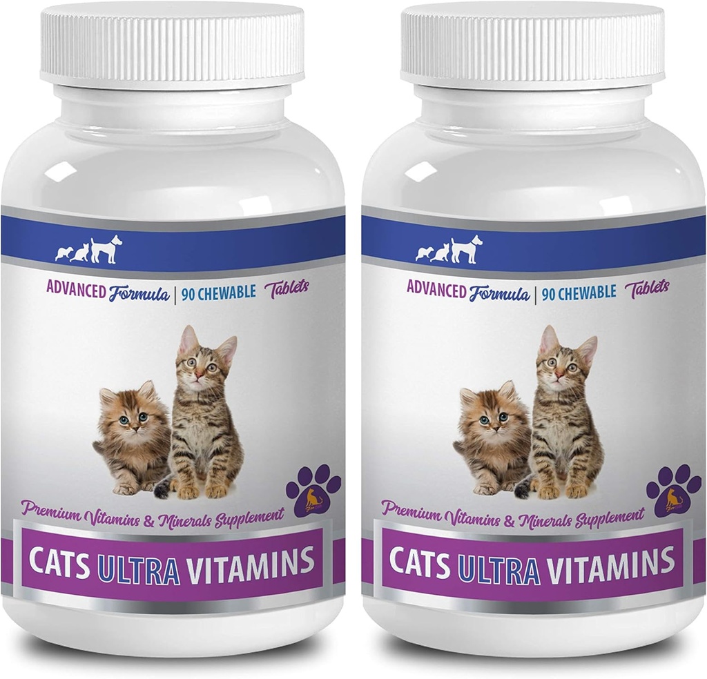 Trattamenti benessere per gatti - Ultra Vitamine per gatti - Salute Minerali e Vitamine Formula - Chews - Calcio per gatti - 2 Bottiglie (180 Trattati)