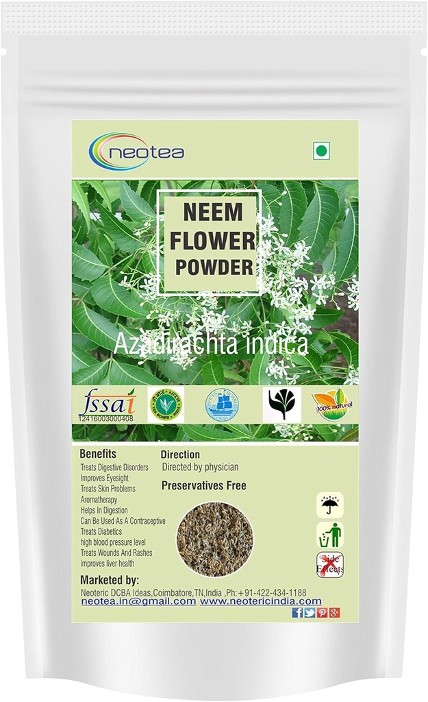 neotea Azadirachta Indica Neem Flower Powder Veppam Poo 200 GM | Neem Flower (Veppam) Powder | Pure & Herbal (Neem) Pushpam Poo | Premium & Organic Indian Lilac Flower Poo