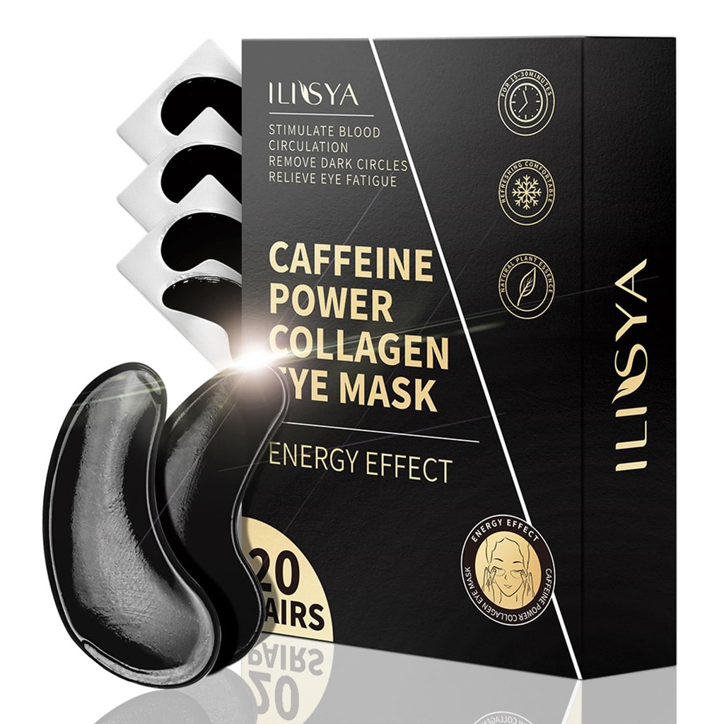 ROUSE collagene sotto gli occhi Patch con la maschera di trattamento dell'occhio della caffeina per i cerchi scuri Puffiness dell'occhio di fatigue rinfrescante Rivitalizzante Cura della pelle Gel dell'occhio Pads-20 coppie
