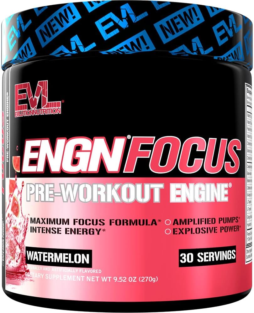 Evlution Nutrition ENGN Focus - Pre-allenamento intensivo con Creatina - Formula di messa a fuoco massima - Polvere pre-allenamento per l'energia duratura - con Beta-Alanine & Caffeina - 30 Serve - Watermelon
